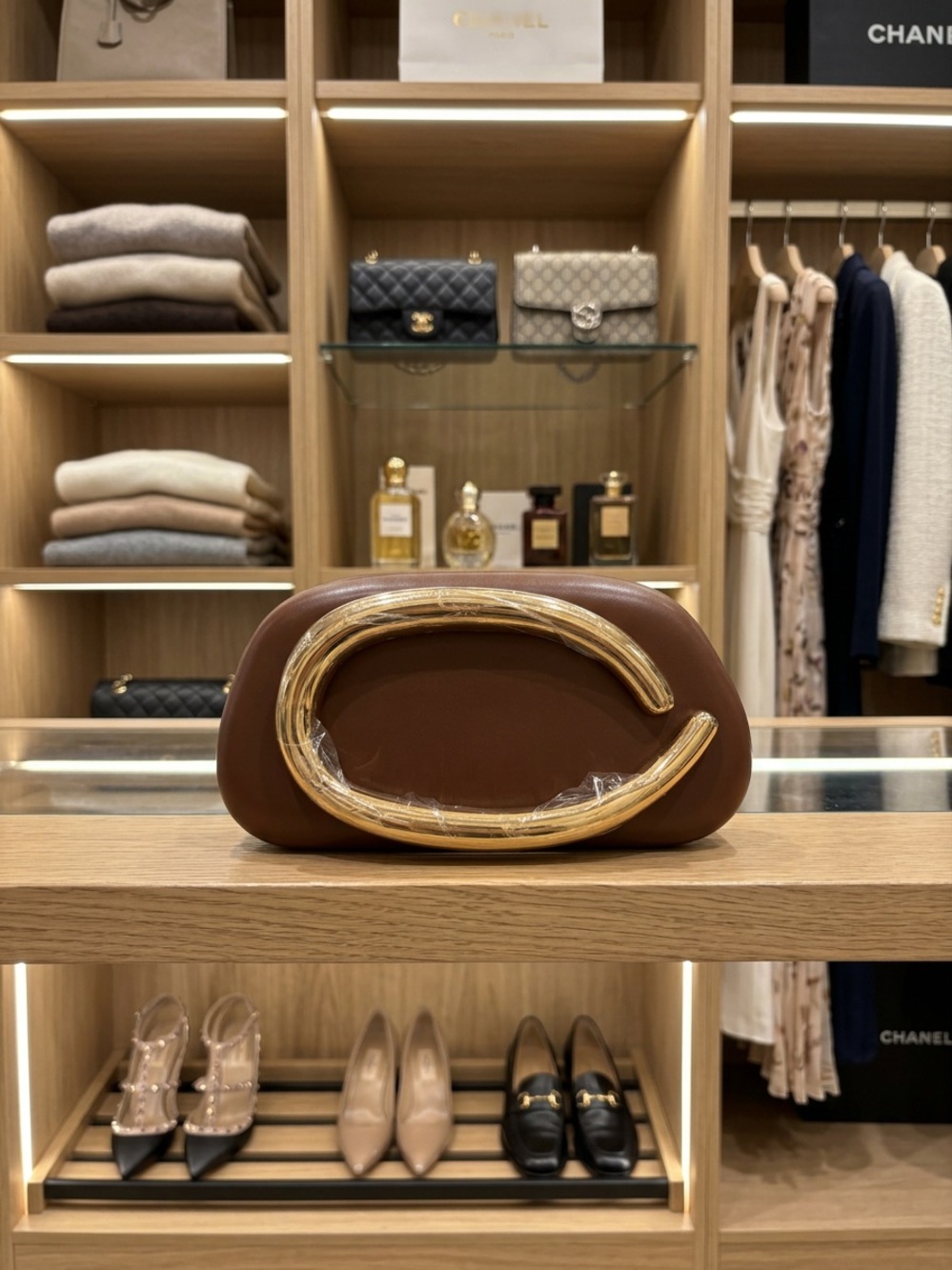 Brown Leather Gold Accent Small Shoulder Bag